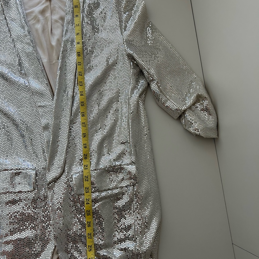 Silver Sequin Sparkle Shawl Collar Jacket Cardigan - Picture 4 of 8